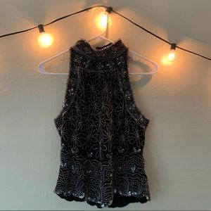 Beatded black and silver going out mock neck sleeveless top